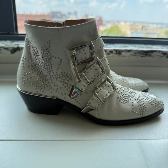 Chloe Suzanna White Studded Ankle Western Booties 35 - Picture 8 of 16